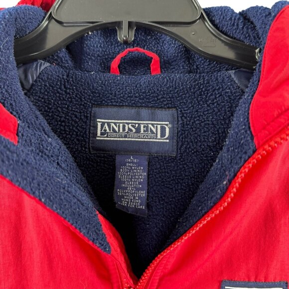 Lands' End Boy Size Large 14/16 Unisex Red Hooded Fleece Windbreaker Jacket - Picture 8 of 9
